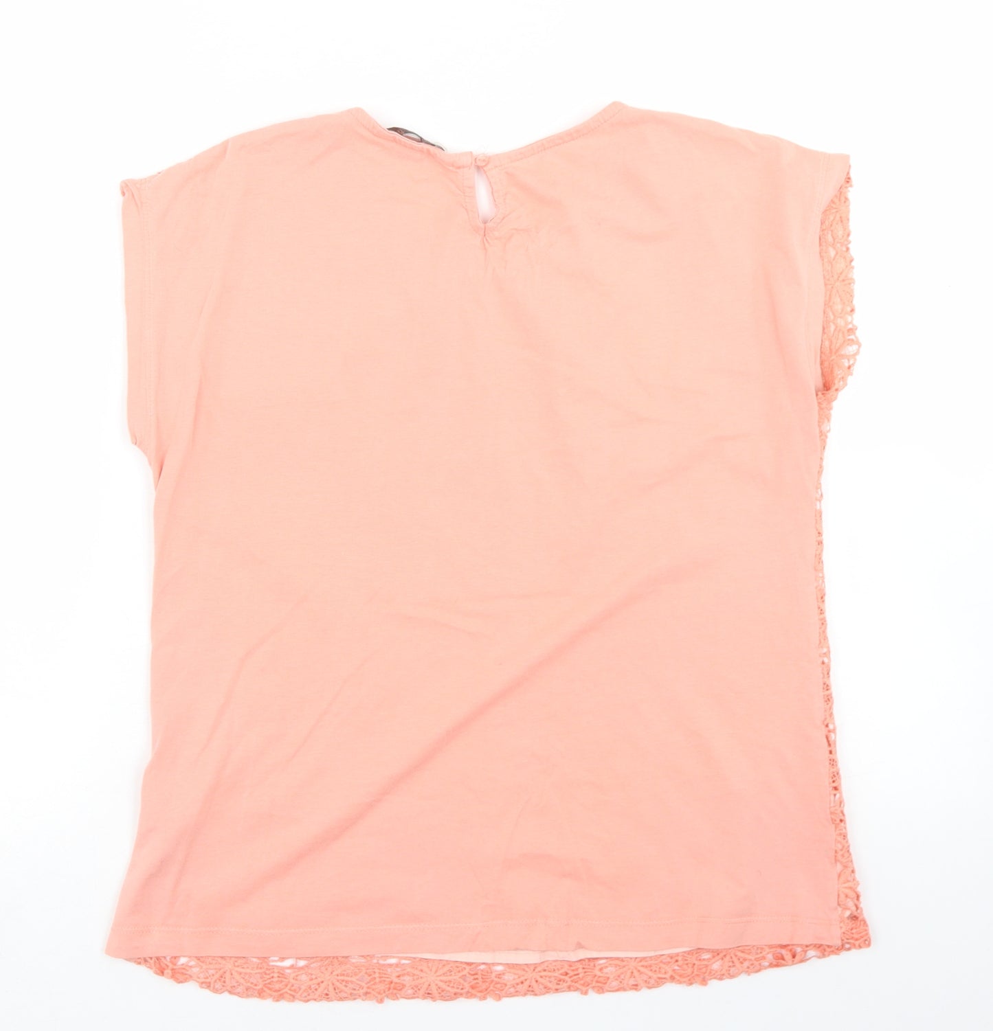 Peacocks Womens Orange Geometric Polyester Basic T-Shirt Size 10 Round Neck