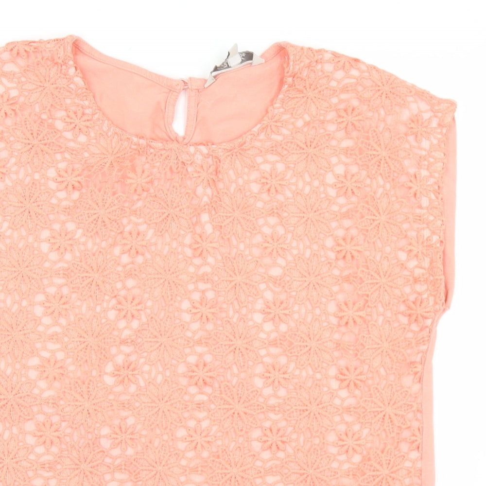 Peacocks Womens Orange Geometric Polyester Basic T-Shirt Size 10 Round Neck