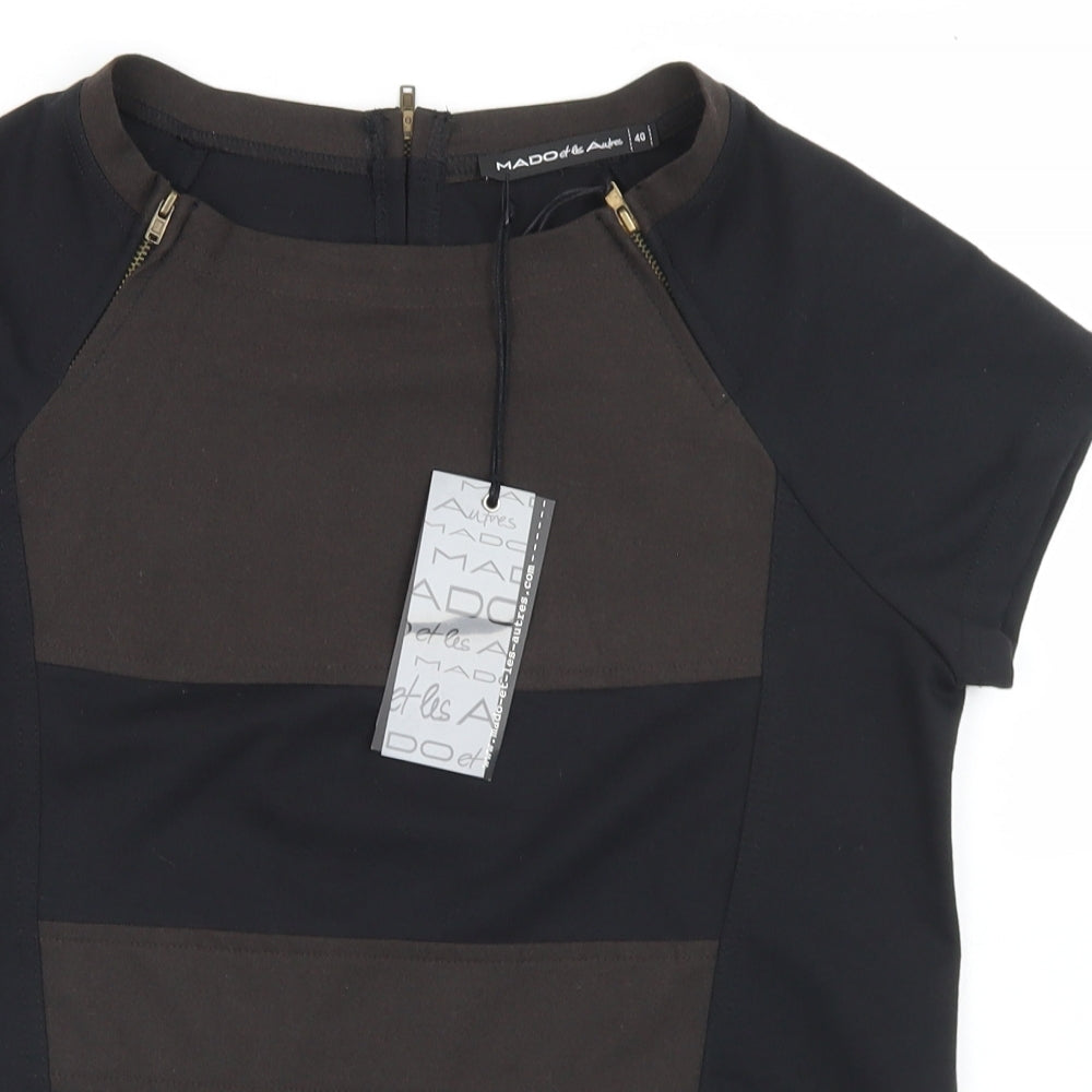 Mado et les Autres Womens Black Colourblock Polyester Basic T-Shirt Size 12 Round Neck