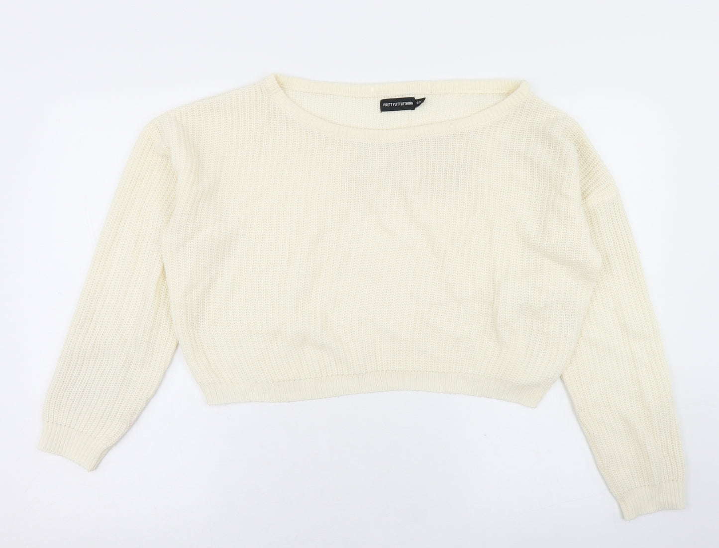 PRETTYLITTLETHING Womens White Round Neck  Acrylic Pullover Jumper Size S