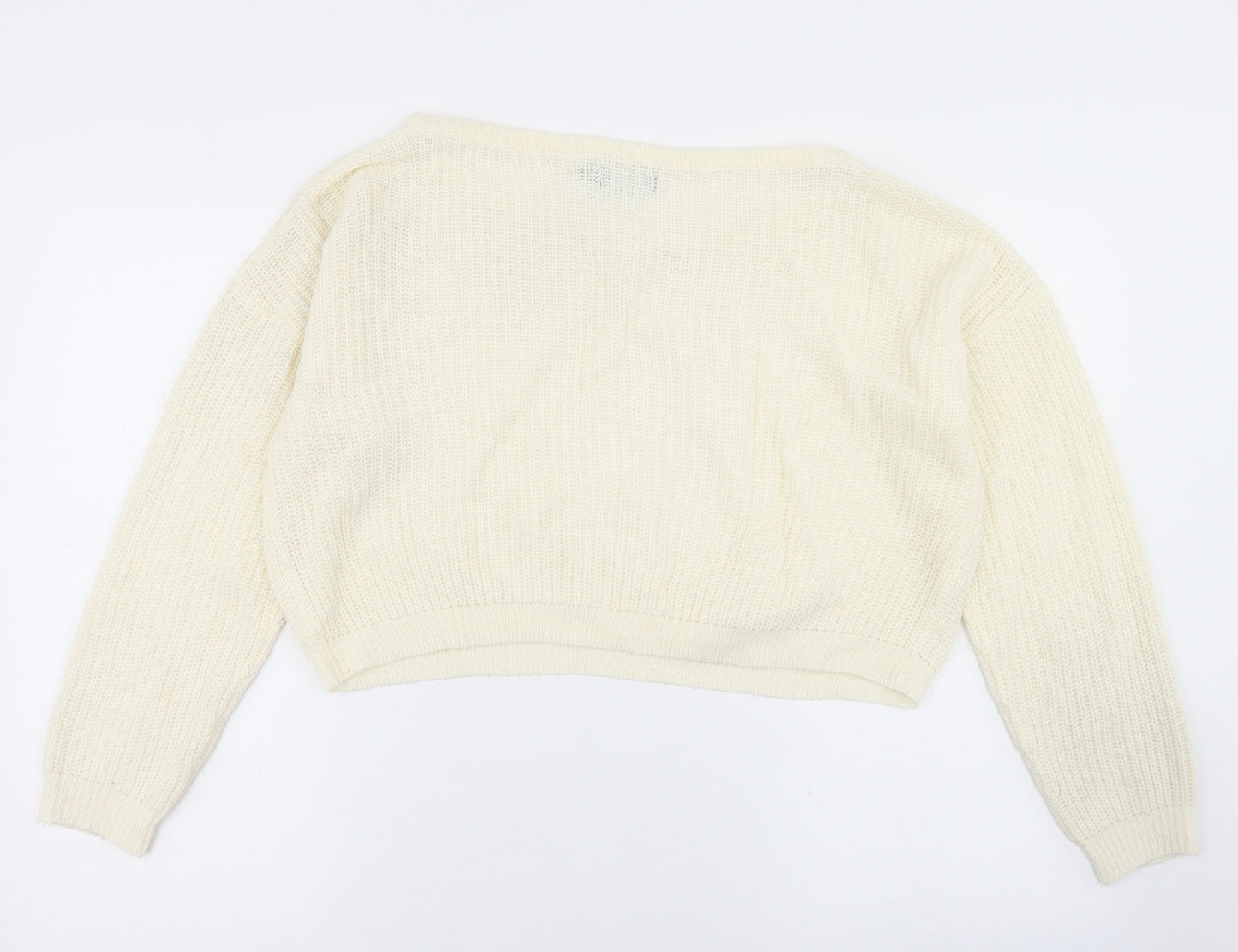 PRETTYLITTLETHING Womens White Round Neck  Acrylic Pullover Jumper Size S