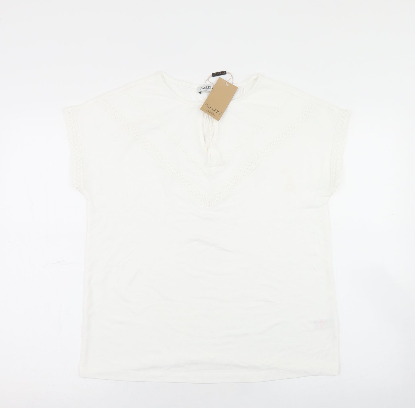 Gallery Womens White  Polyester Basic T-Shirt Size S Round Neck