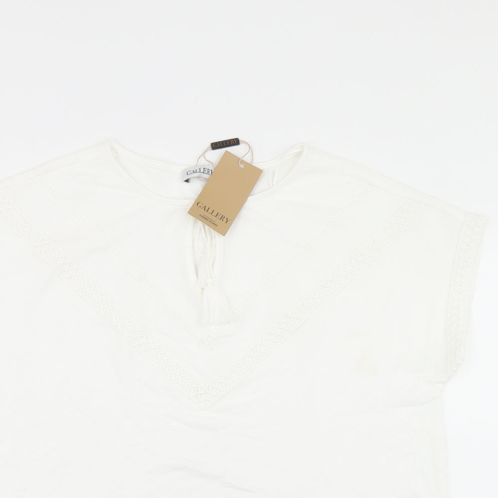 Gallery Womens White  Polyester Basic T-Shirt Size S Round Neck