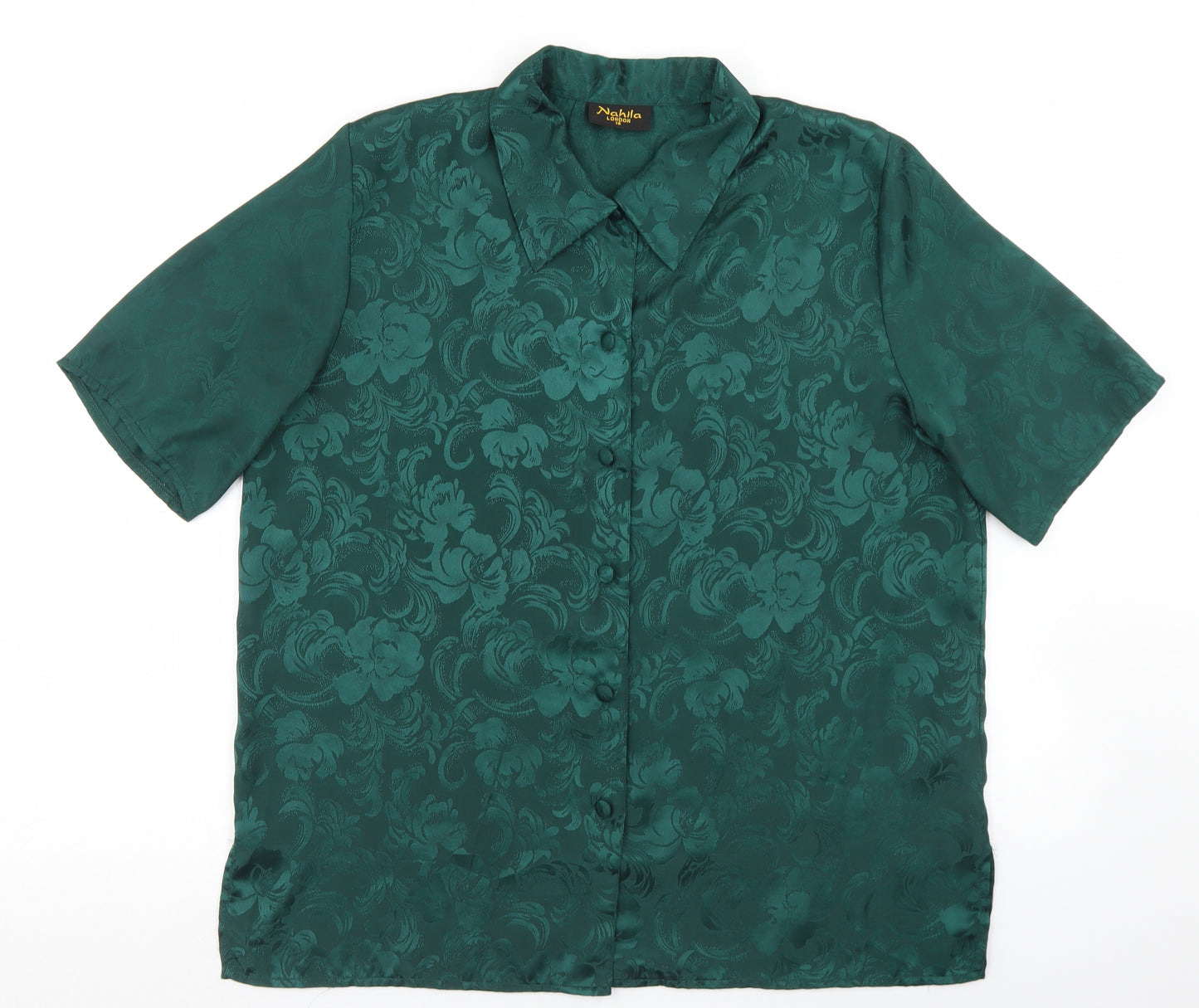 Nahila Womens Green Paisley Polyester Basic Blouse Size 16 Collared