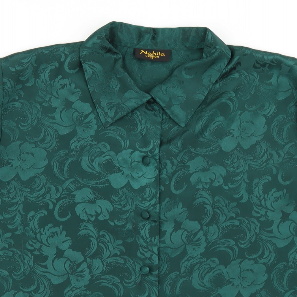 Nahila Womens Green Paisley Polyester Basic Blouse Size 16 Collared
