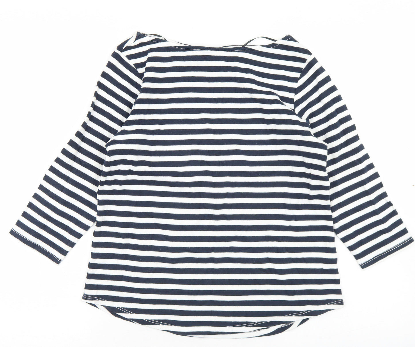 H&M Womens Blue Striped Cotton Basic T-Shirt Size S Boat Neck