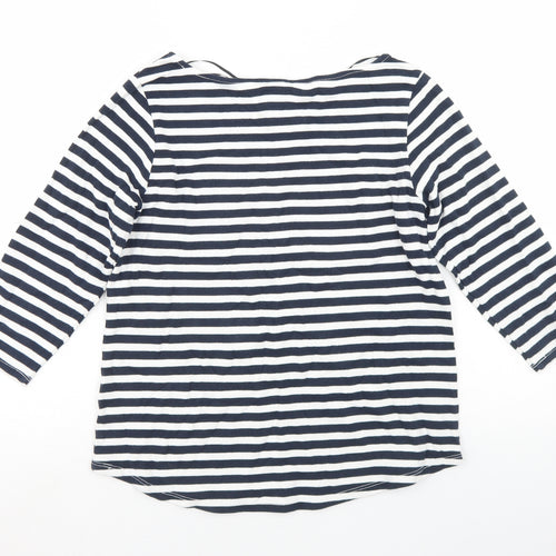 H&M Womens Blue Striped Cotton Basic T-Shirt Size S Boat Neck