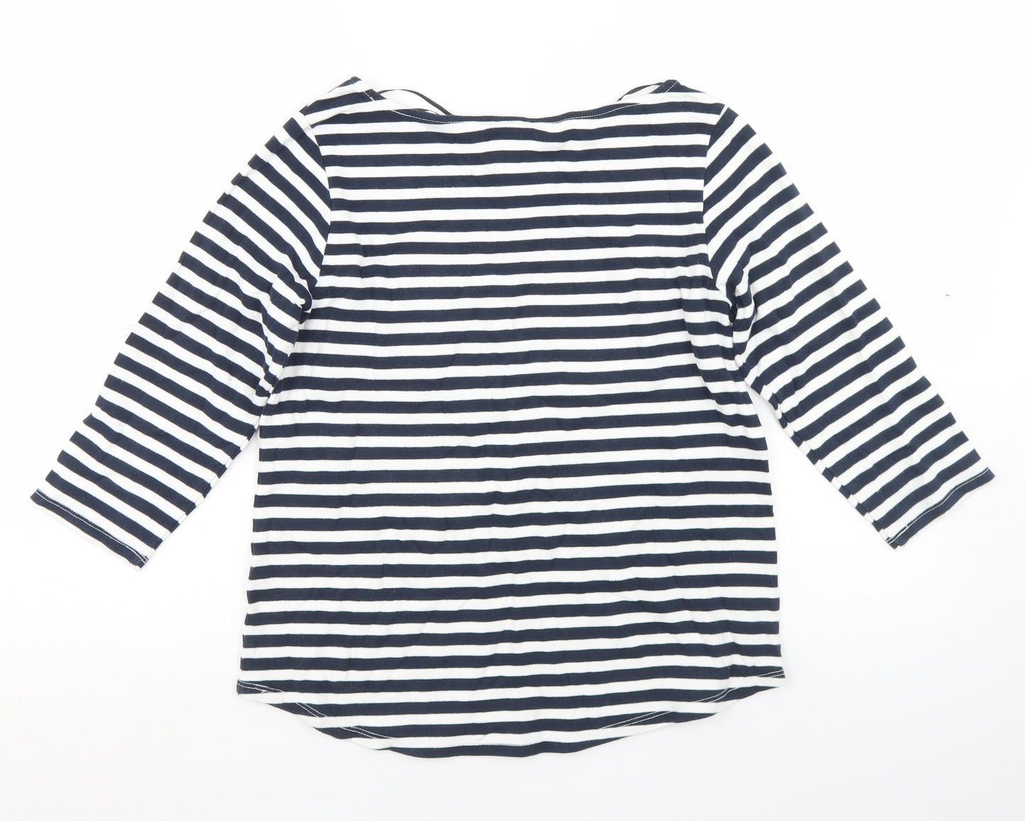 H&M Womens Blue Striped Cotton Basic T-Shirt Size S Boat Neck