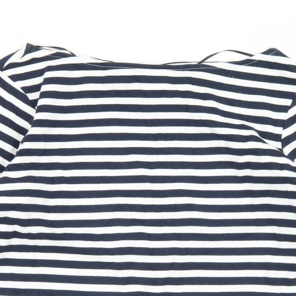 H&M Womens Blue Striped Cotton Basic T-Shirt Size S Boat Neck