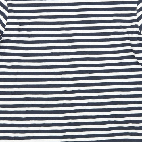 H&M Womens Blue Striped Cotton Basic T-Shirt Size S Boat Neck