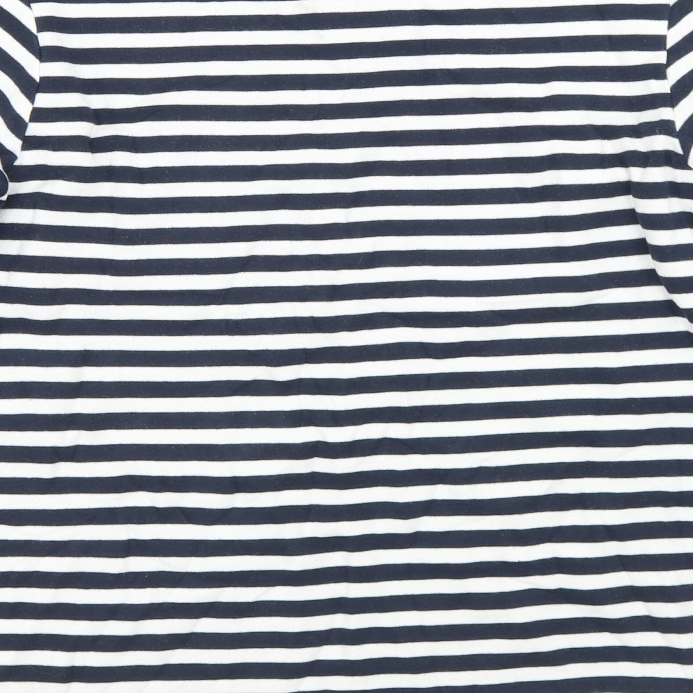 H&M Womens Blue Striped Cotton Basic T-Shirt Size S Boat Neck