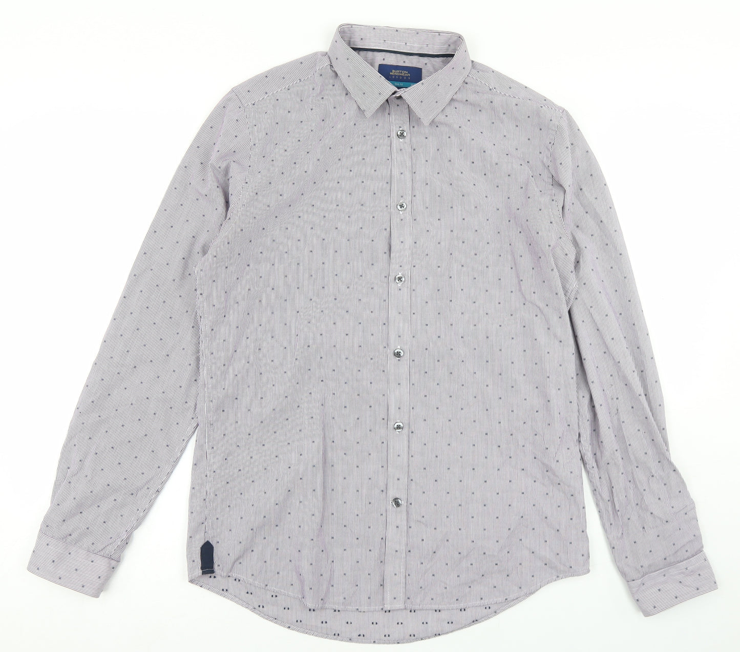 Burton Mens Purple Polka Dot Cotton  Dress Shirt Size M Collared Button