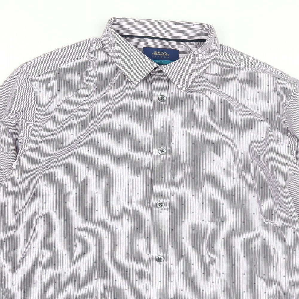 Burton Mens Purple Polka Dot Cotton  Dress Shirt Size M Collared Button