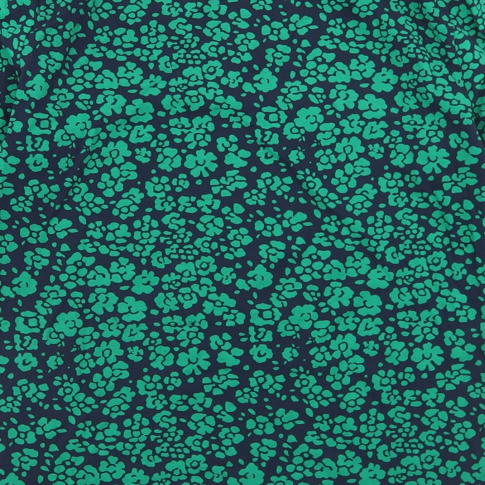 Marks and Spencer Womens Blue Floral Cotton Basic T-Shirt Size 14 Round Neck