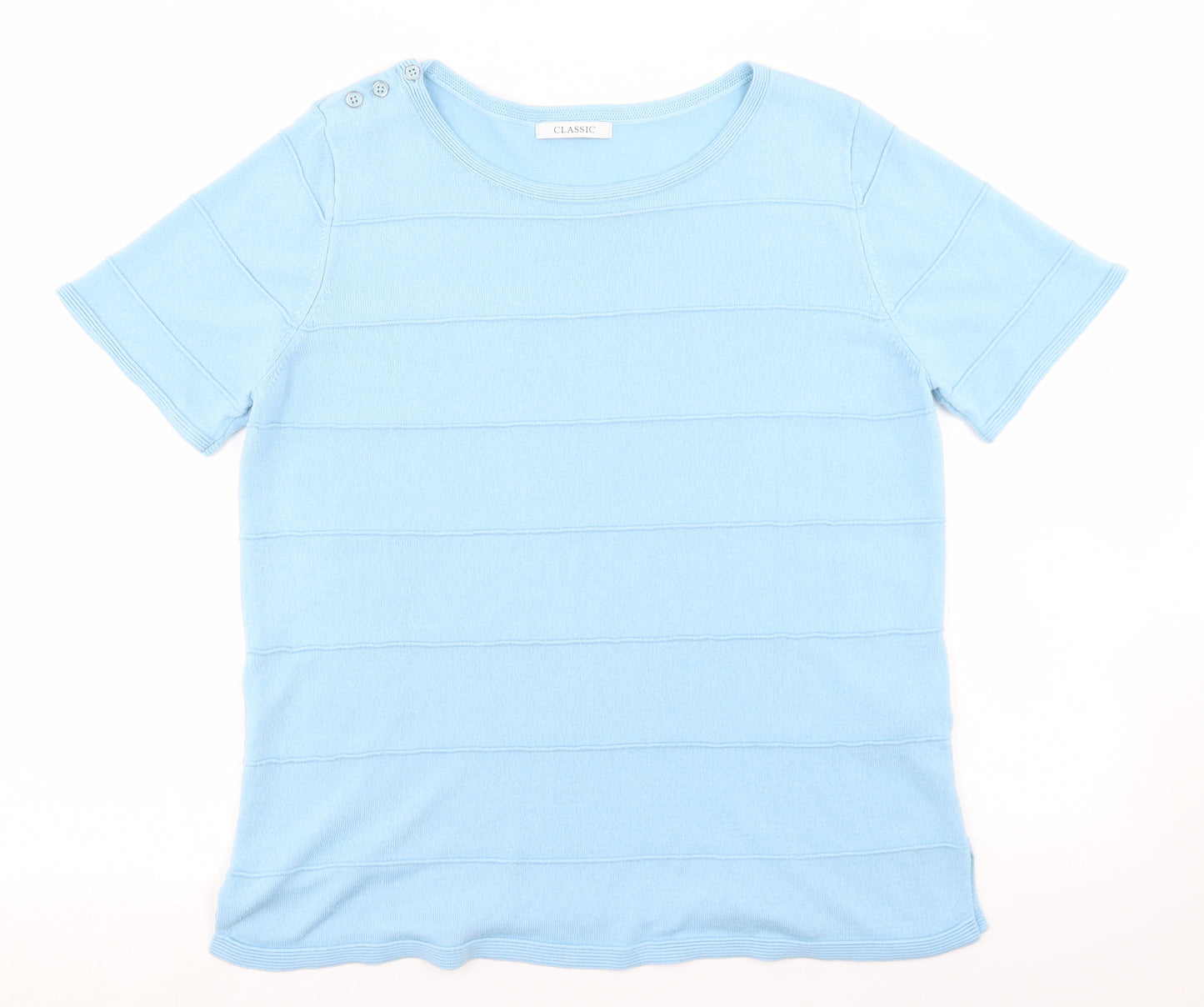 Marks and Spencer Womens Blue  Acrylic Basic T-Shirt Size 14 Round Neck
