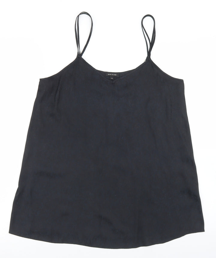 River Island Womens Black Animal Print Polyester Camisole Blouse Size 10 Round Neck