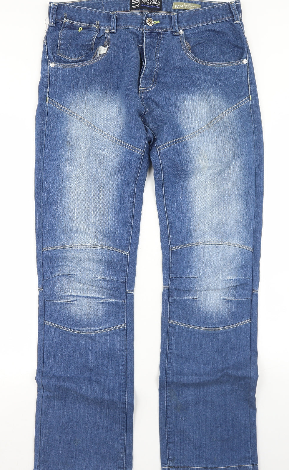 Smith & Jones Mens Blue  Cotton Straight Jeans Size 34 in L33 in Regular Button