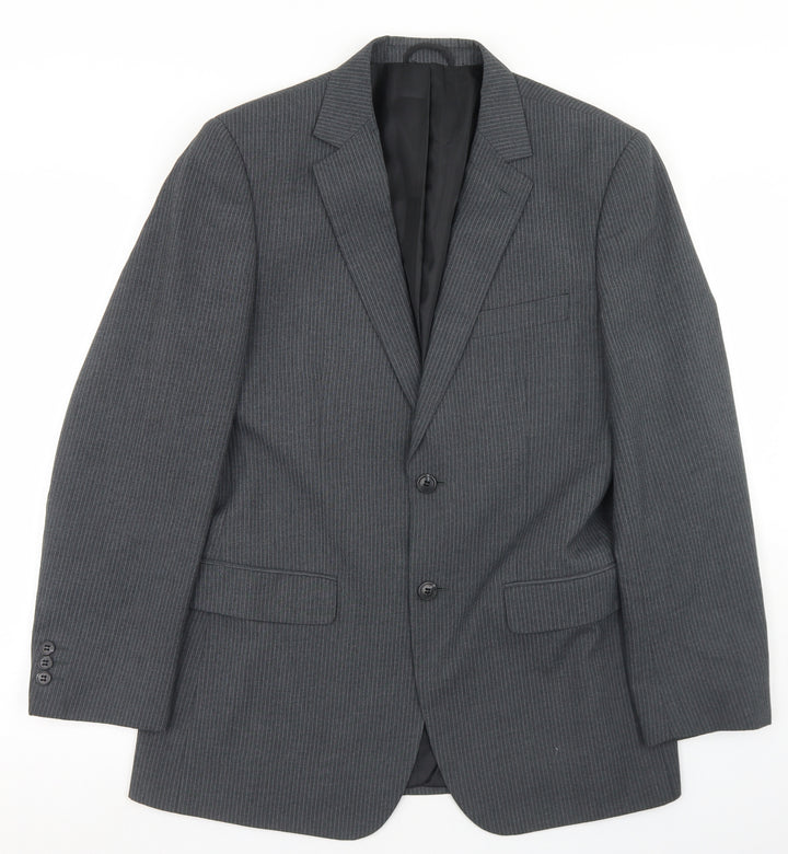 Jack Reid Mens Grey Striped Polyester Jacket Blazer Size 38