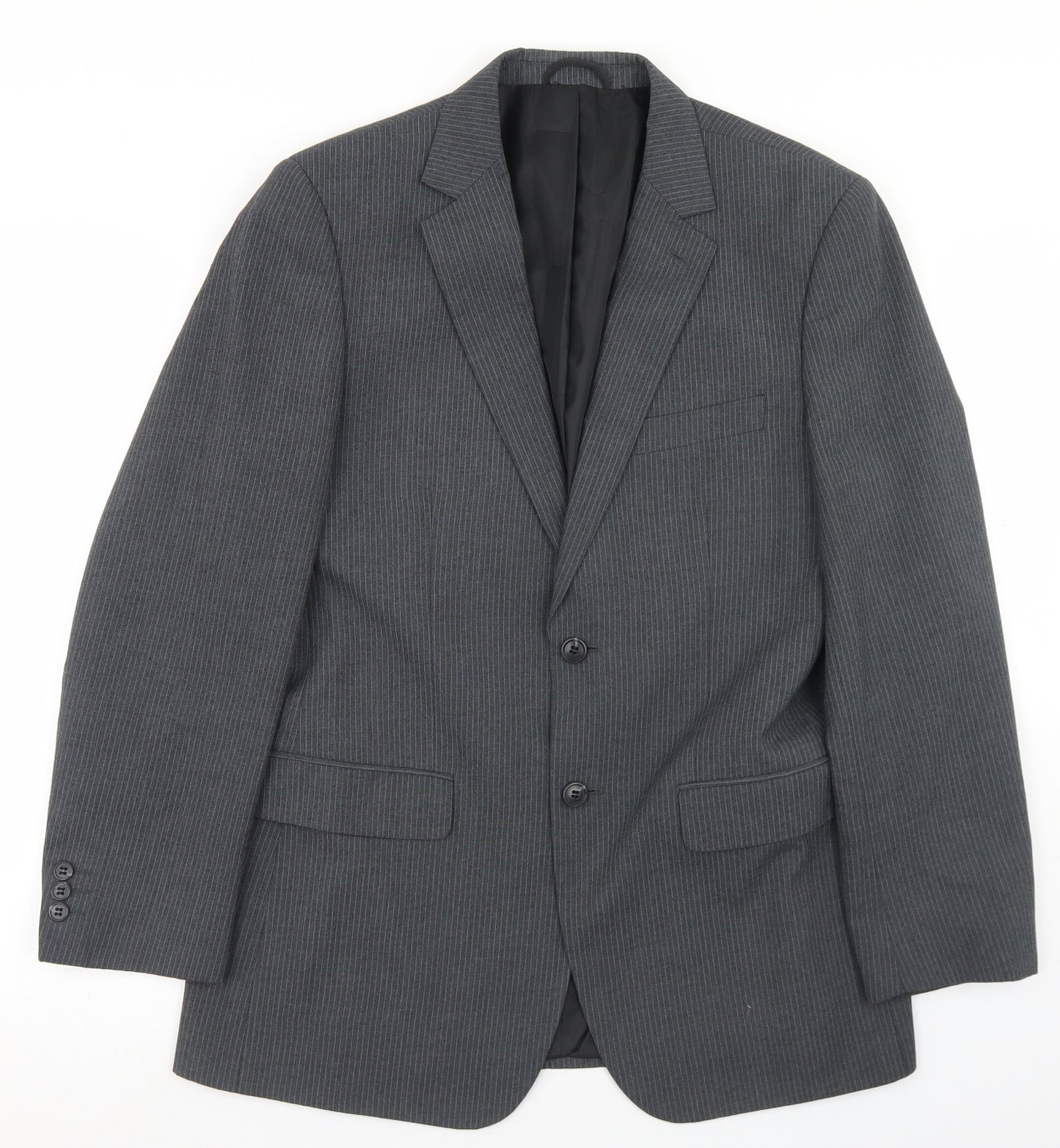 Jack Reid Mens Grey Striped Polyester Jacket Blazer Size 38