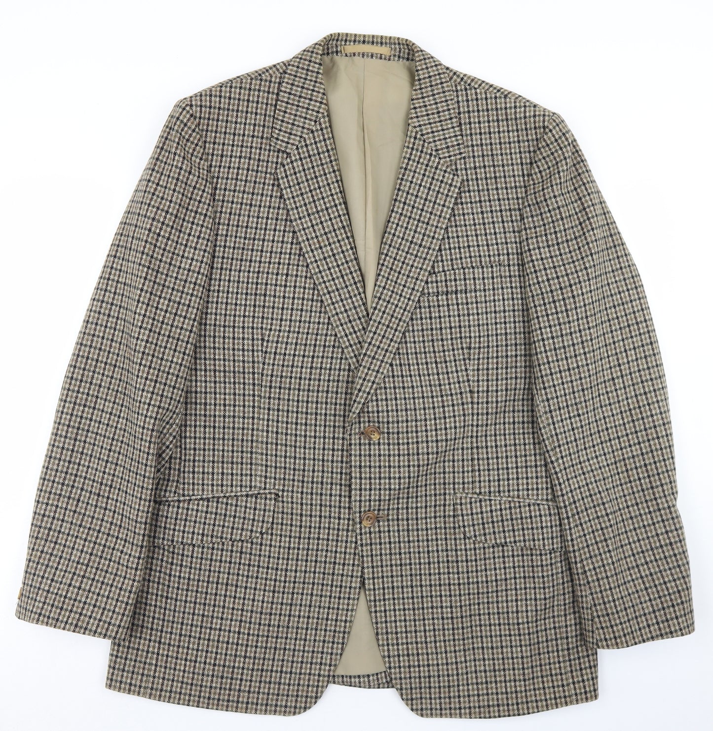 Carl Stuart Mens Beige Houndstooth Wool Jacket Blazer Size 40