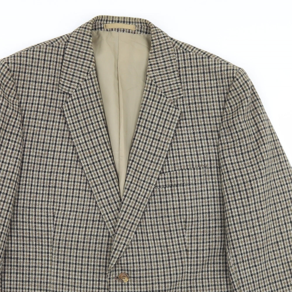 Carl Stuart Mens Beige Houndstooth Wool Jacket Blazer Size 40