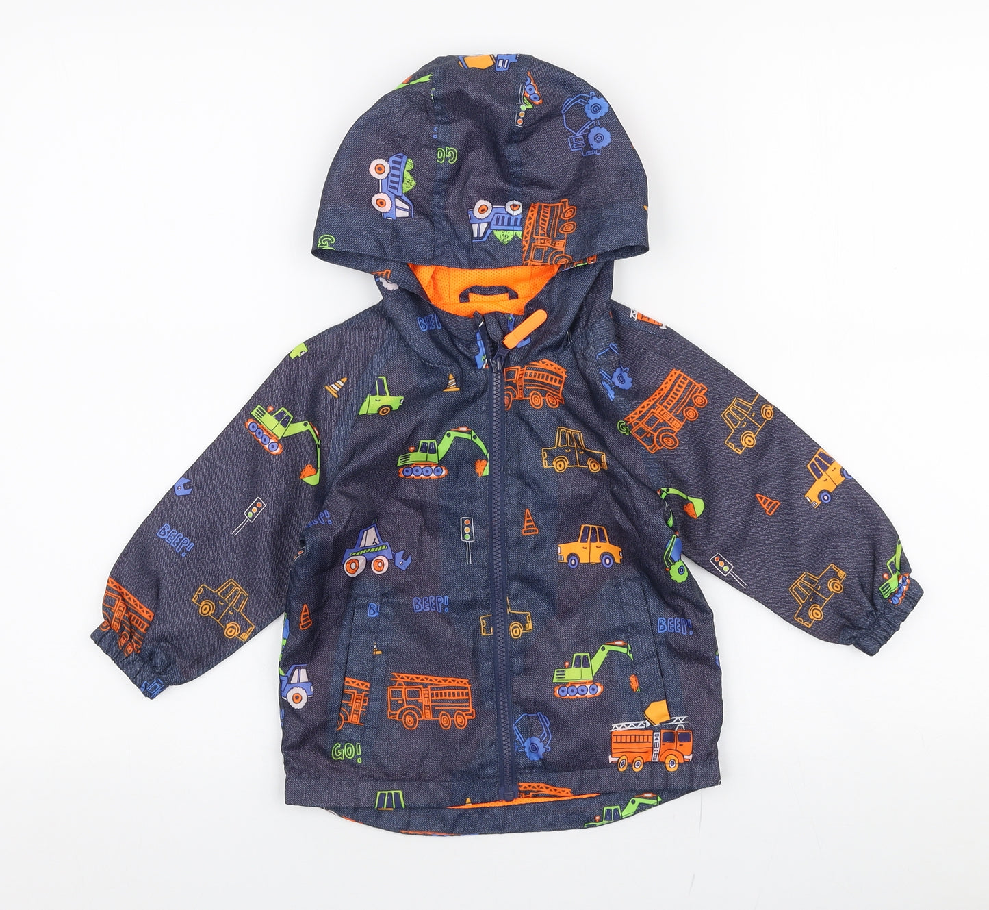 F&F Boys Multicoloured   Rain Coat Jacket Size 12-18 Months   Zip - Cars