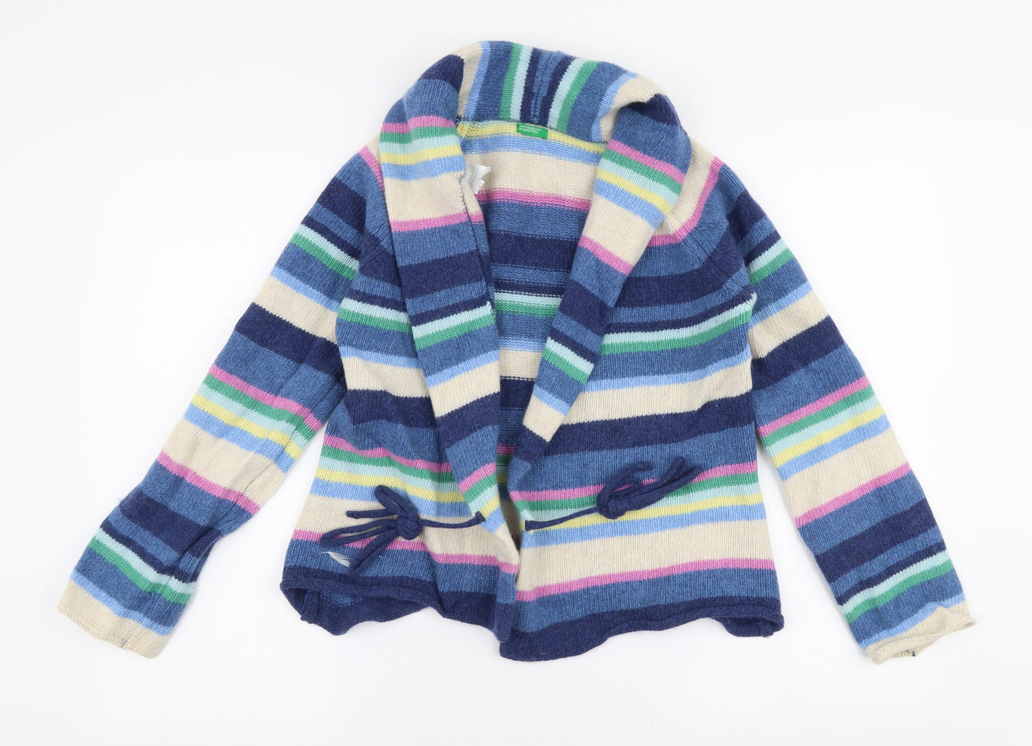 United Colors of Benetton Womens Multicoloured V-Neck Striped Wool Cardigan Jumper Size S