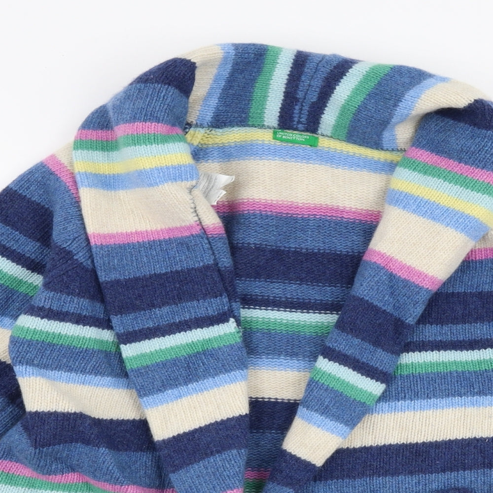 United Colors of Benetton Womens Multicoloured V-Neck Striped Wool Cardigan Jumper Size S