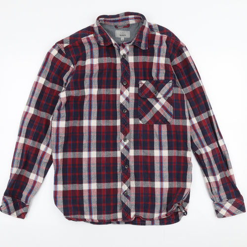 Marks and Spencer Mens Multicoloured Plaid Cotton  Button-Up Size S Collared Button