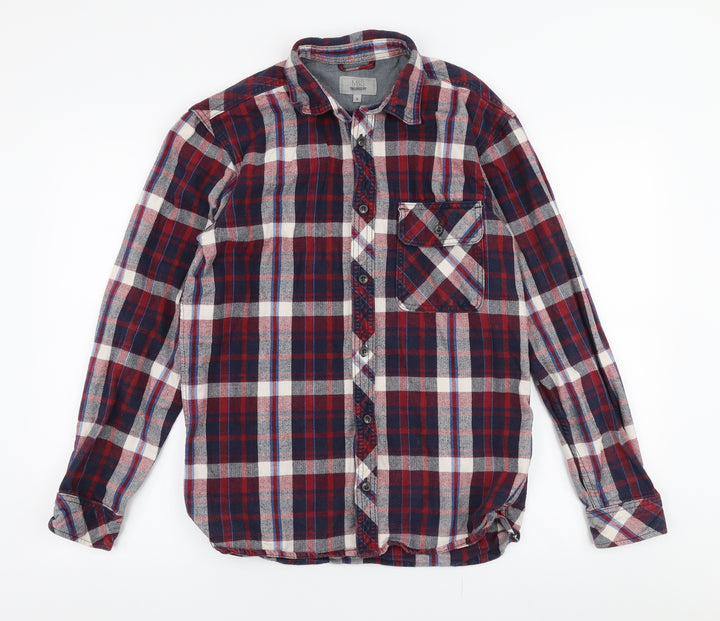 Marks and Spencer Mens Multicoloured Plaid Cotton  Button-Up Size S Collared Button