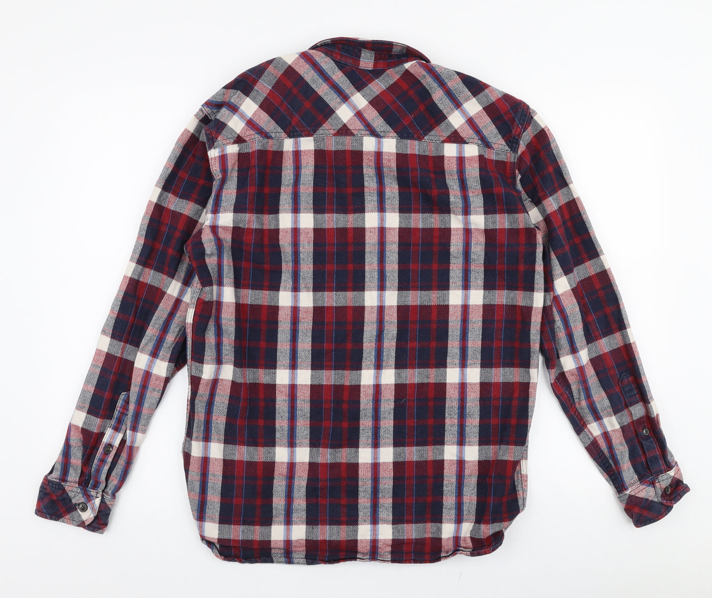 Marks and Spencer Mens Multicoloured Plaid Cotton  Button-Up Size S Collared Button