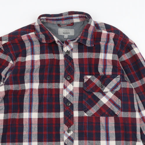 Marks and Spencer Mens Multicoloured Plaid Cotton  Button-Up Size S Collared Button