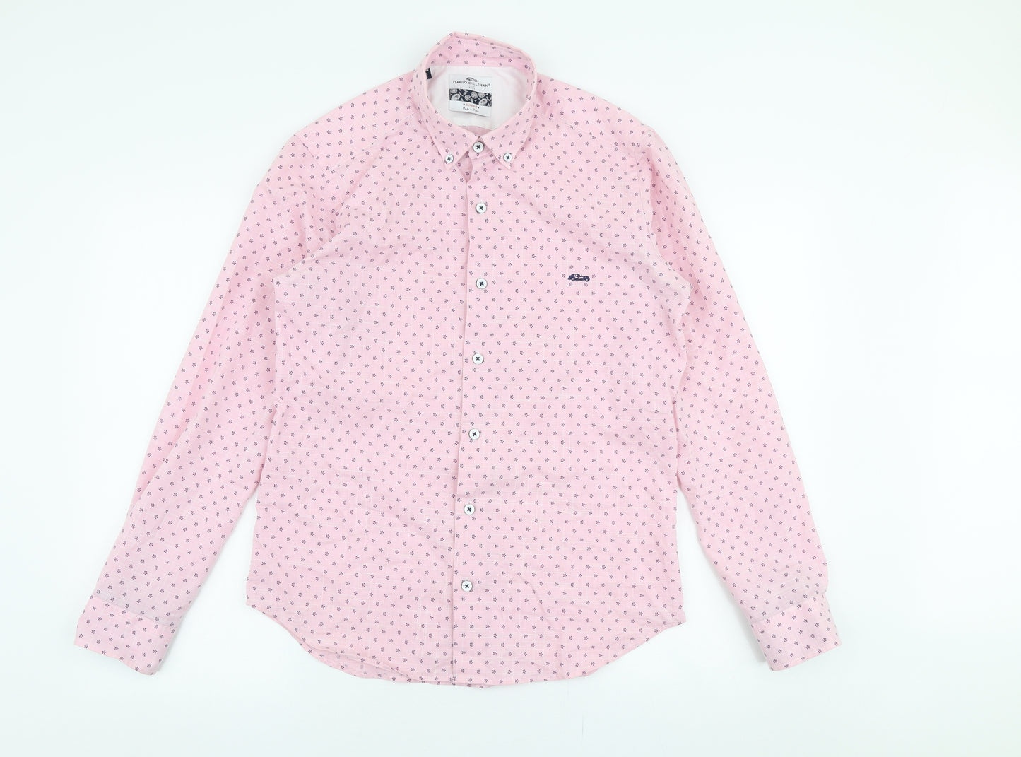 Dario Beltran Mens Pink Floral Polyester  Button-Up Size M Collared Button