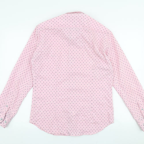 Dario Beltran Mens Pink Floral Polyester  Button-Up Size M Collared Button