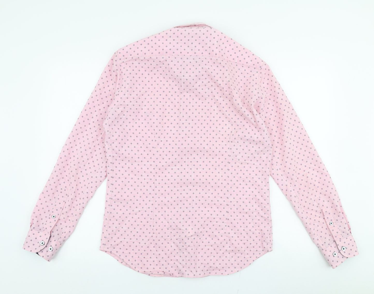 Dario Beltran Mens Pink Floral Polyester  Button-Up Size M Collared Button