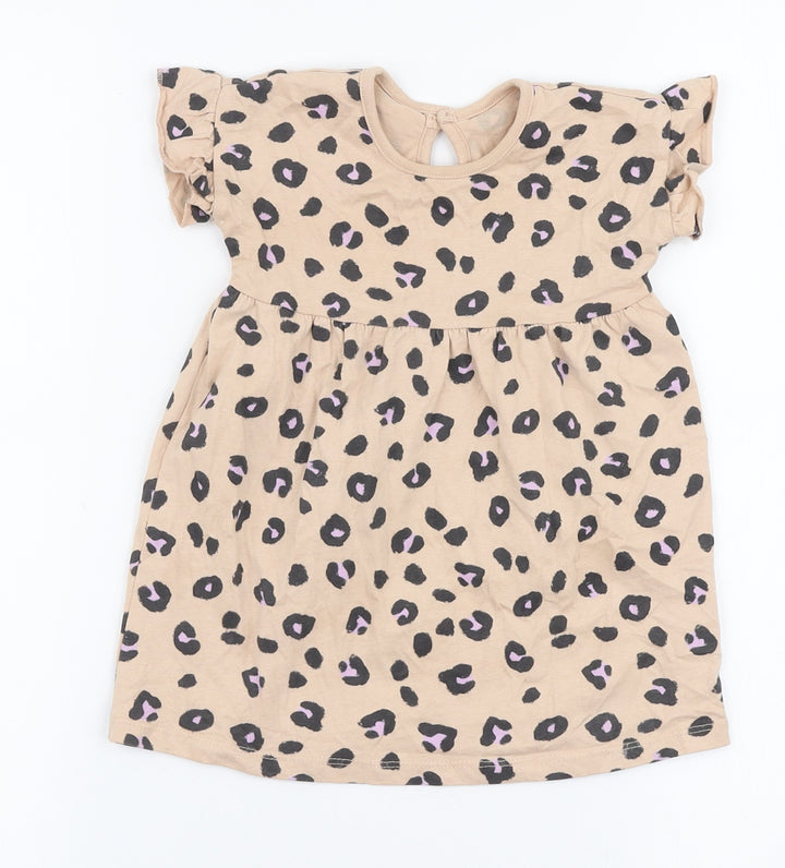 George Girls Beige Animal Print 100% Cotton Skater Dress  Size 9-12 Months  Round Neck Pullover
