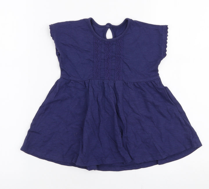 George Girls Blue Cotton Skater Dress Size 18-24 Months Round Neck Button