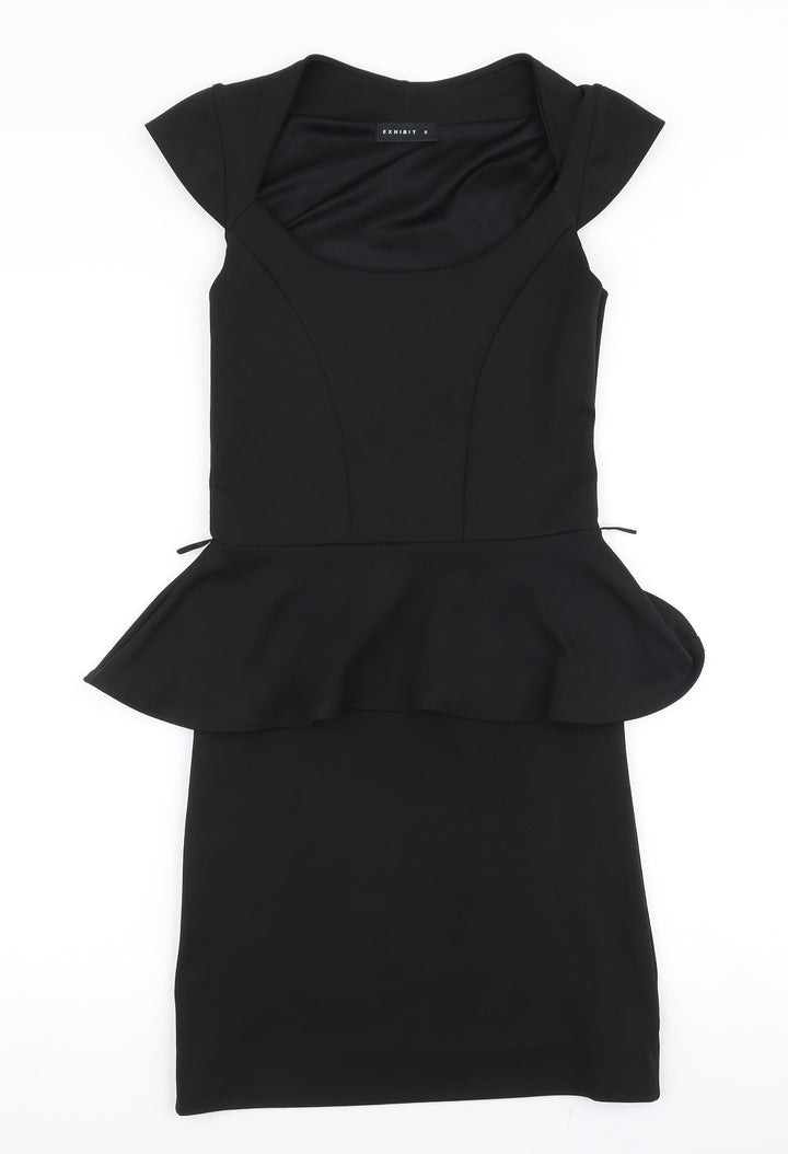 Exhibit Womens Black Polyester Bodycon Size 8 Round Neck Pullover