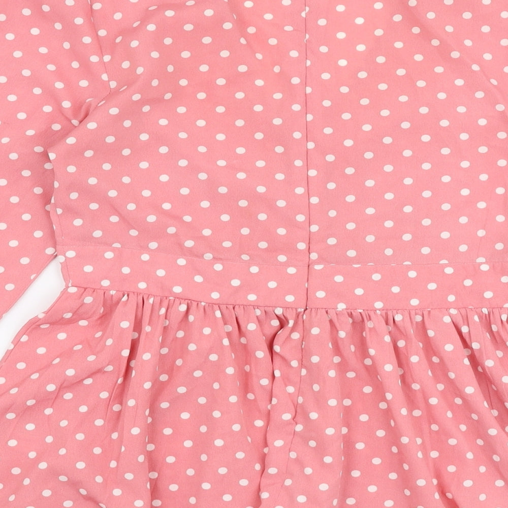 PRETTYLITTLETHING Womens Pink Polka Dot Polyester Basic Blouse Size 8 V-Neck - Peplum