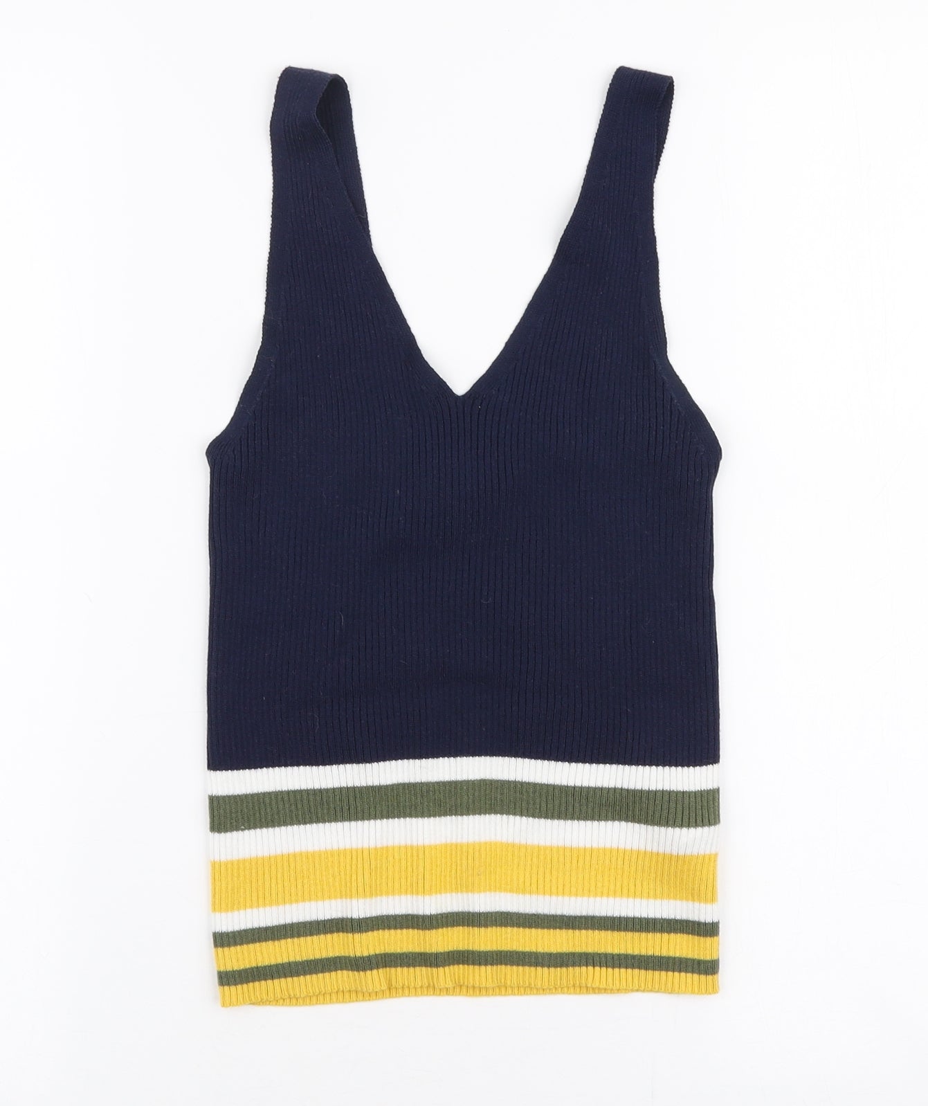 New Look Womens Multicoloured V-Neck Striped Acrylic Vest Jumper Size 10
