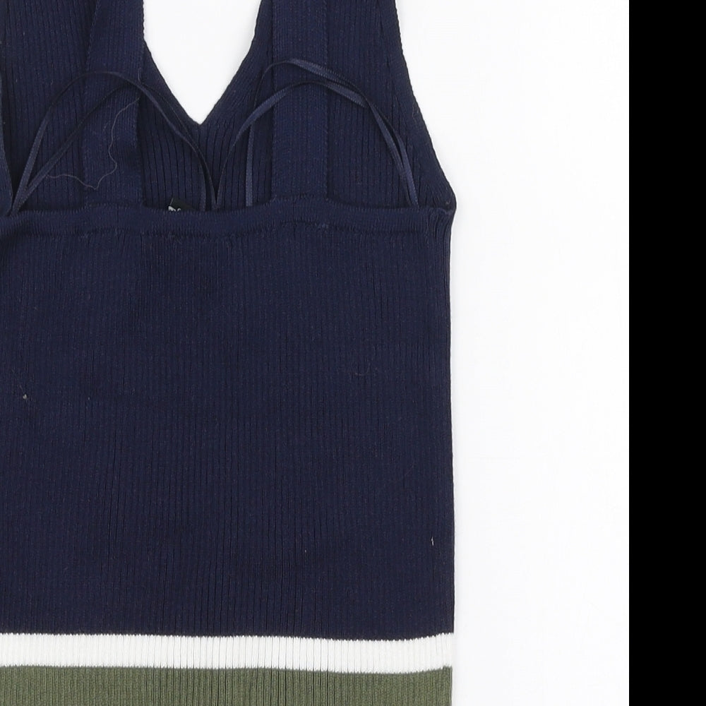 New Look Womens Multicoloured V-Neck Striped Acrylic Vest Jumper Size 10