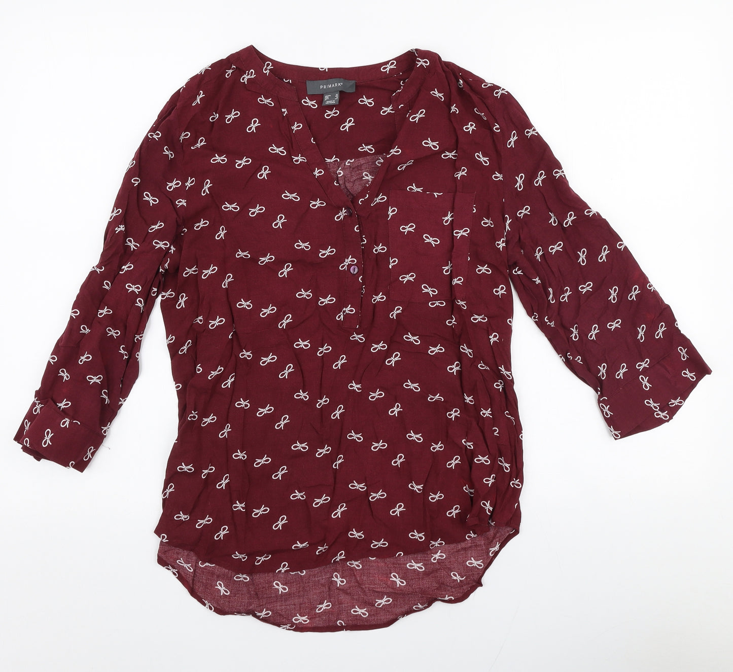 Primark Womens Red  Viscose Basic Blouse Size 12 V-Neck