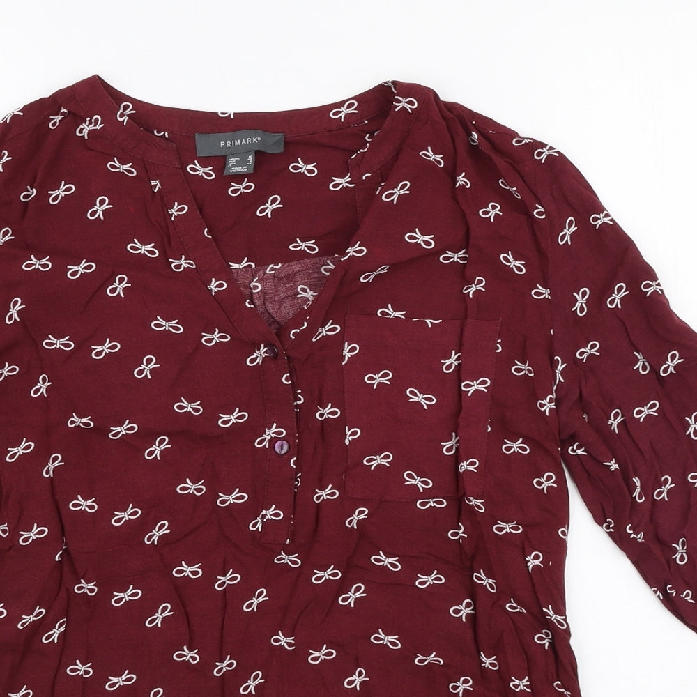 Primark Womens Red  Viscose Basic Blouse Size 12 V-Neck