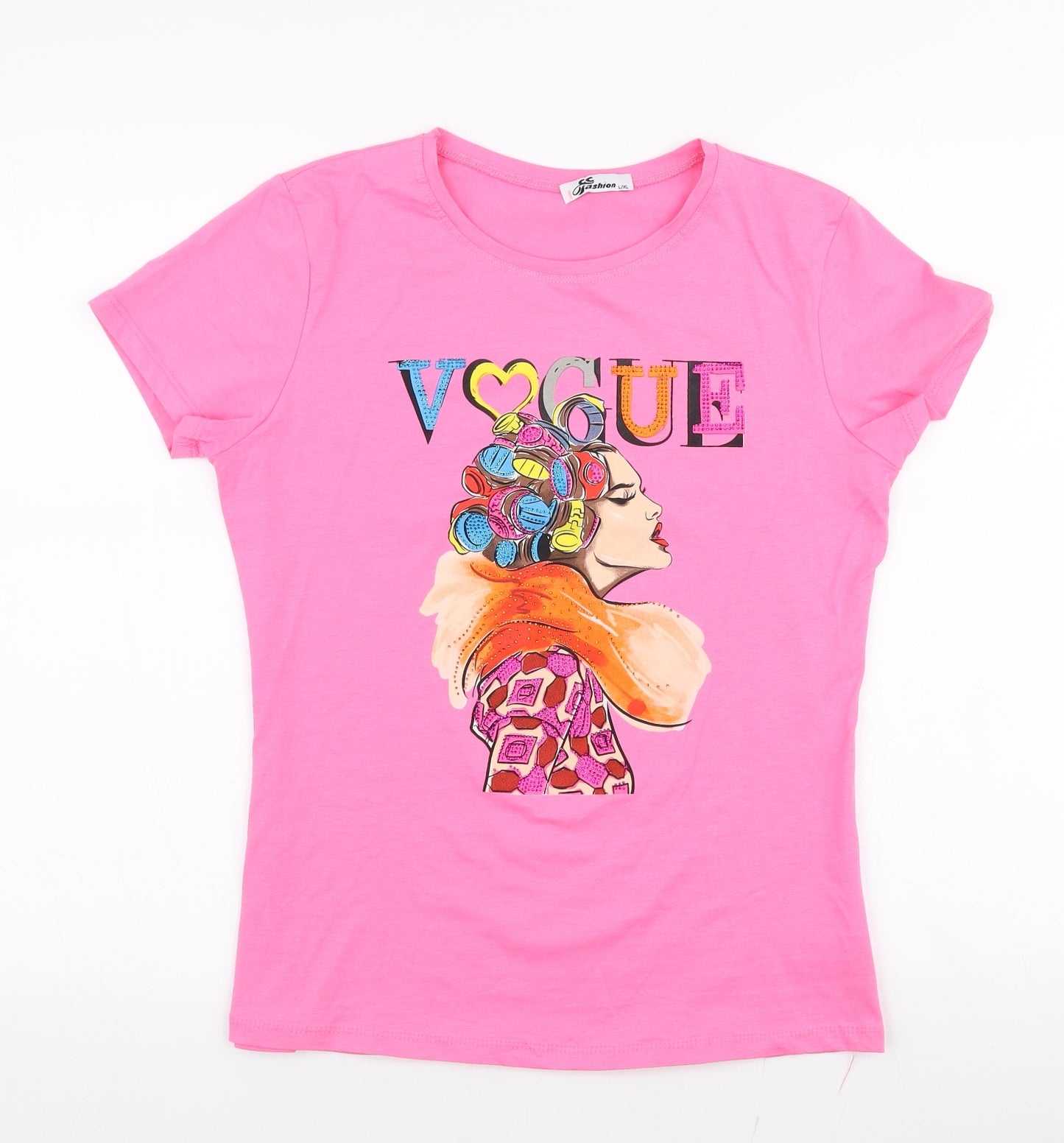 CC Fashion Womens Pink  Cotton Jersey T-Shirt Size XL Round Neck - Vogue
