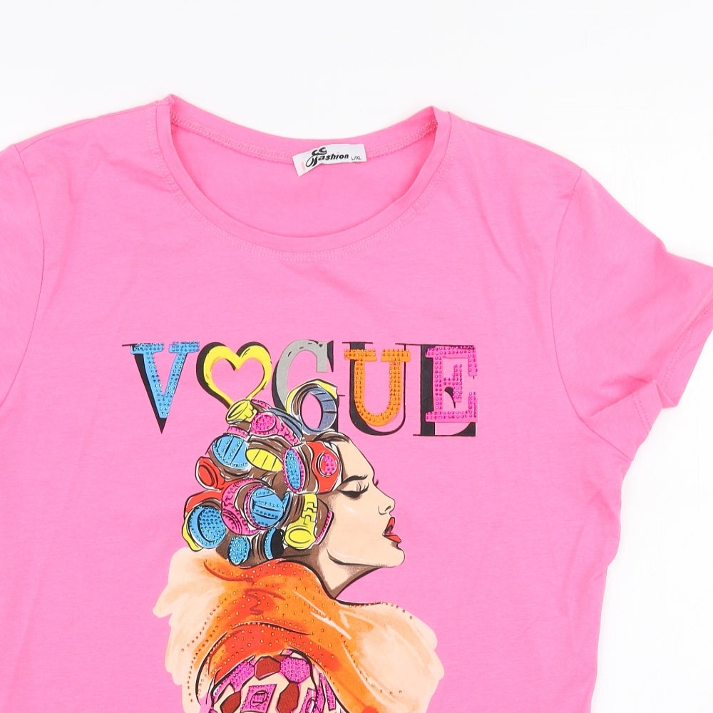 CC Fashion Womens Pink  Cotton Jersey T-Shirt Size XL Round Neck - Vogue