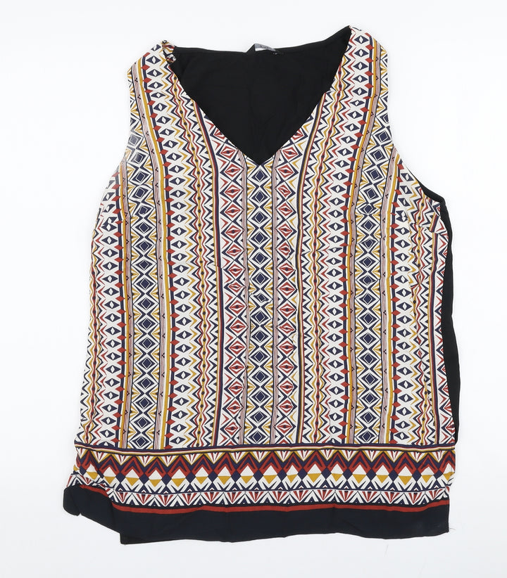F&F Womens Multicoloured Geometric Viscose Basic Blouse Size 14 Round Neck