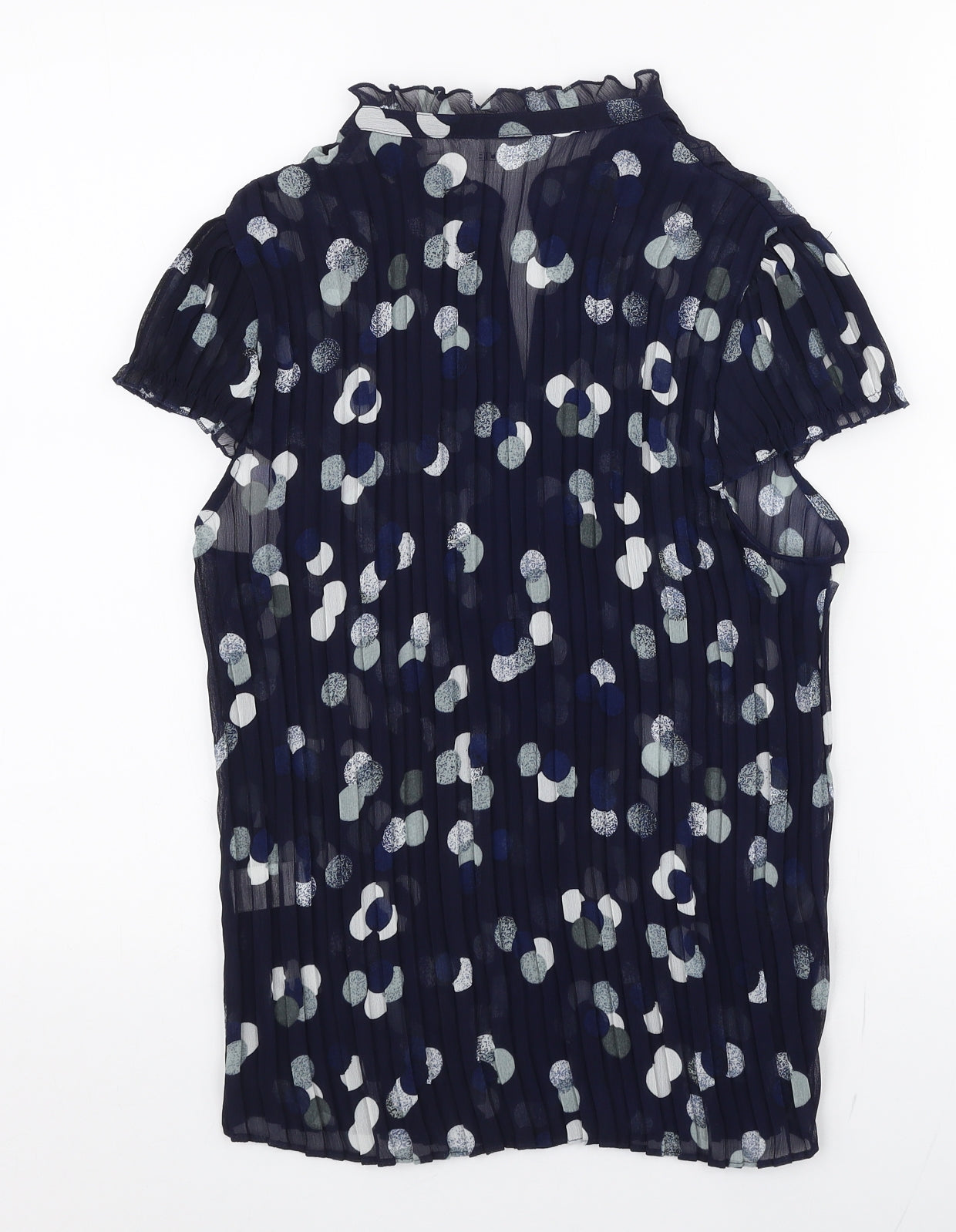 Vogue Womens Blue Polka Dot Polyester Basic Blouse Size 12 High Neck