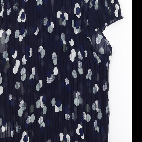 Vogue Womens Blue Polka Dot Polyester Basic Blouse Size 12 High Neck