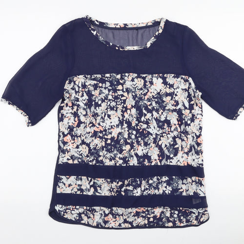 NEXT Womens Blue Floral Viscose Basic Blouse Size 10 Round Neck