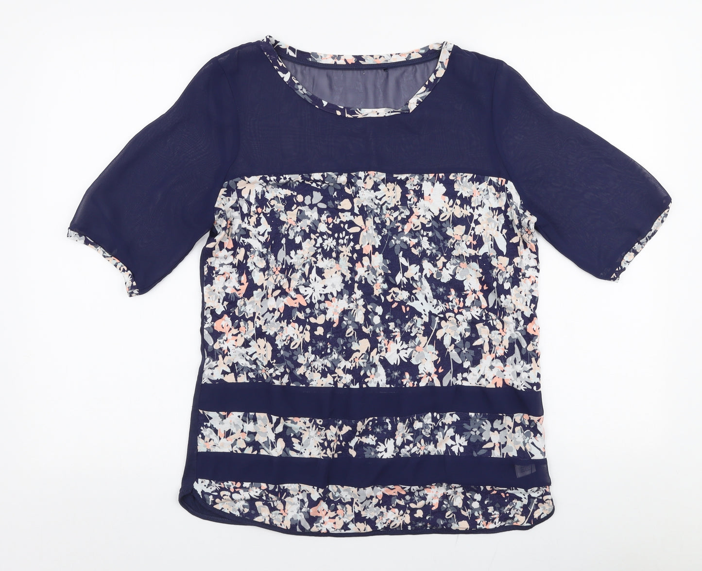 NEXT Womens Blue Floral Viscose Basic Blouse Size 10 Round Neck